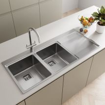 Artikitch - Kitchen Sink 2.0 Double Bowl rh Drainer Stainless Steel Modern Inset Waste Kit