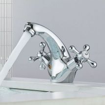 Kitchen Sink Mixer Taps Monobloc Swivel Spout Chrome Brass Dual Lever Kitchen Taps Hot & Cold Water Control + Free Hoses