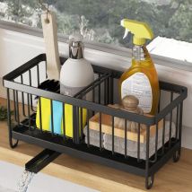 Aiperq - Kitchen Sink Organizer, Sponge Holder, Countertop with Removable Drain Tray with Diverter Drain (Black)