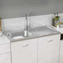 Kitchen Sink,Wash Basin with Drainer Set Silver 1000x500x155 mm Stainless Steel VSVS366665