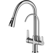 Kitchen taps Pure Water Filter Pull Down 360° Swivel Dual Handle Kitchen Sink Mixer Taps Brass Chrome,Not Include Filter System 3 Ways