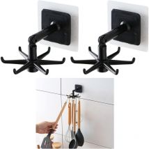 Kitchen Utensil Hooks, 360° Rotatable, for Cooking Utensils with 6 Hooks, 2 Pack, No Drilling, Mounting Rack for Hanging Storage in the Kitchen