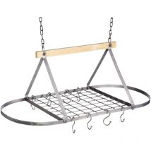 KitchenCraft Industrial Kitchen Supporto Porta Pentole e Padelle Stile Vintage da Soffitto, Ferro Battuto e Legno di Mango, 32.5 x 80.5 x 40 cm