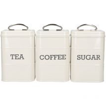 Kitchen Craft - KitchenCraft Living Nostalgia Tarros para Té Café y Azúcar en Caja de Regalo, Acero, Crema Antiguo, Juego de 3 Piezas