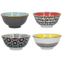 Kitchen Craft - KitchenCraft Set de 4 bols de Cereals de Ceramic in Box de Gift, Bowls for Ice Cream, Soup and Other, Design 'Monochrome' 15 cm, 240ml