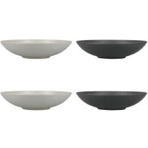 KitchenCraft Set de 4 Nudelschalen de emailliertes bleifreies und geprägtes grau/schwarzes Steingut in Box de Geschenk 22cm