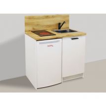 Kitchenette blanche 110cm + plaque de cuisson + refrigerateur + evier + mitigeur