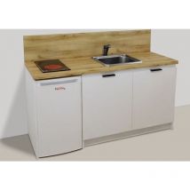 Kitchenette blanche 170cm + plaque de cuisson + refrigerateur + evier + mitigeur