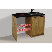 Kitchenette chene golden 120cm + plaque de cuisson + evier + mitigeur (Premier Prix)