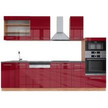Vicco - Mueble de cocina Fame-Line, Burdeos brillo intenso/roble dorado, 300 cm con armario alto, et Antracita