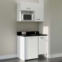 Kitchenette K00L - 100 cm - plan monobloc évier intégré Nero- évier à droite - Façades Blanc + Electroménager inclus coloris Blanc