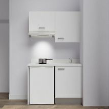 Kitchenette K01L - 120 cm - emplacements frigo top et hotte-Blanc-Snova-évier à droite