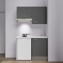 Kochnischen K01L-PT - 120 cm mit Arbeitsplatte und spüle - Graue Front - weiße Laminatplatte - Evier weiß