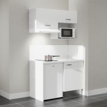 Cuisibane - Kitchenette K02L-PT - 120 cm avec plan de travail et évier - Façade Blanc - Plan Blanc - Crédences Oui