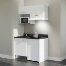 Kitchenette K02L - 120 cm - plan monobloc évier intégré Nero- évier à gauche - Façades Blanc + Electroménager inclus coloris Blanc