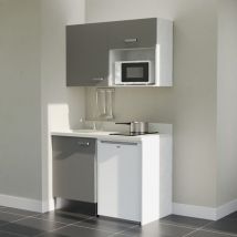 Kitchenette K07L - 120 cm - plan monobloc évier intégré Snova- évier à gauche - Façades Gris + Electroménager inclus coloris Blanc