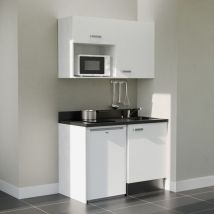 Kitchenette K07L - 120 cm - plan monobloc évier intégré Nero- évier à droite - Façades Blanc + Electroménager inclus coloris Blanc