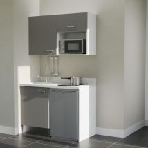 Kitchenette K07L - 120 cm - plan monobloc évier intégré Snova- évier à gauche - Façades Gris + Electroménager inclus coloris Inox