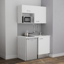 Kitchenette K07L-PT - 120 cm avec plan de travail et évier - Façade Blanc - Plan Blanc - Crédences Non
