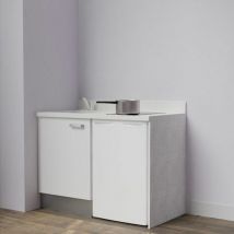 Kitchenette K08L - 120 cm avec plan monobloc et emplacement frigo top-Blanc-Snova-évier à gauche