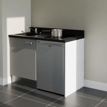 Kitchenette K08L - 120 cm - plan monobloc évier intégré Nero- évier à gauche - Façades Gris + Electroménager inclus coloris Inox