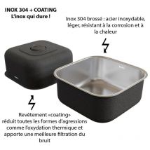 Kitchenette K08L-PT - 120 cm avec plan de travail et évier - emplacement frigo - Façade Blanc - Plan Bois - Evier Inox - Crédences Oui