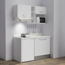 Kitchenette K13L - 140 cm - emplacements frigo, hotte et micro-ondes-Blanc-Snova-évier à droite