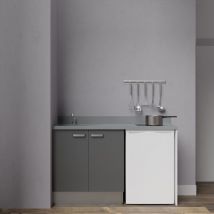 Kitchenette K17L - 140 cm avec plan monobloc et emplacement frigo top-Gris-Cromo-évier à gauche