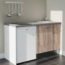 Kitchenette K17L-PT - 140 cm avec plan de travail et évier - Façade Bois - Plan Gris - Evier Inox - Crédences Non