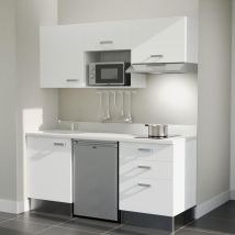 Kitchenette K20L - 180 cm - plan monobloc évier intégré Snova- évier à gauche - Façades Blanc + Electroménager inclus coloris Inox