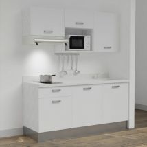 Kitchenette K30L - 180 cm - emplacements micro-ondes et hotte-Blanc-Snova-évier à droite
