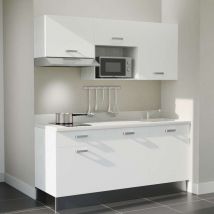 Kitchenette K30L - 180 cm - plan monobloc évier intégré Snova- évier à droite - Façades Blanc + Electroménager inclus coloris Inox