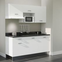 Kitchenette K30L - 180 cm - plan monobloc évier intégré Nero- évier à droite - Façades Blanc + Electroménager inclus coloris Blanc