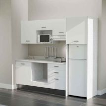 Kitchenette K37L - 240 cm - plan monobloc évier intégré Snova- évier à gauche - Façades Blanc + Electroménager inclus coloris Blanc