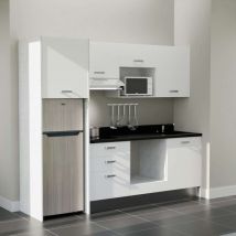 Kitchenette K37L - 240 cm - plan monobloc évier intégré Nero- évier à droite - Façades Blanc + Electroménager inclus coloris Inox