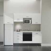 Kitchenette K37L-PT - 240 cm avec plan de travail et évier - Façade Blanc - Plan Blanc - Crédences Non