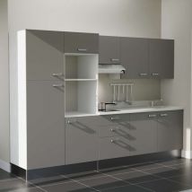 Kitchenette K46L - 300 cm - plan monobloc évier intégré Snova- évier à droite - Façades Gris + Electroménager inclus coloris Inox