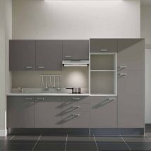 Kitchenette K46L - 300 cm - plan monobloc évier intégré Snova- évier à gauche - Façades Gris + Electroménager inclus coloris Inox