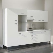 Kitchenette K46L-PT - 300 cm - plan stratifié, évier inox, - Façade Blanc - Plan Blanc - Crédences Non + Electroménager inclus coloris Inox