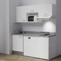 Kitchenette K55L - 180 cm - emplacements hotte, micro-ondes, frigo et lave-vaisselle-Blanc-Cromo-évier à gauche