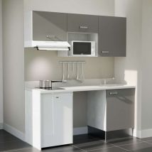 Kitchenette K55L - 180 cm - plan monobloc évier intégré Snova- évier à droite - Façades Gris + Electroménager inclus coloris Blanc