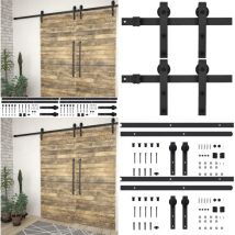 Kits de fixation pour porte coulissante 2 pcs 200 cm Acier Noir - kit de fixation pour porte coulissante - kits de fixation pour porte coulissante