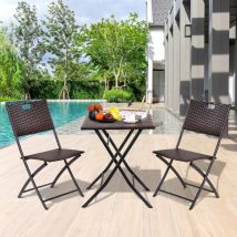 Liferun - Klappbare Gartenmöbel, 3-teiliges Bistro-Set, Balkontisch- und Stuhlset Terrassenmöbel Sitzgruppe Rattan - Braun