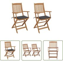 Triomphe - The Living Store Klappbare Gartenstühle 2 Stk. mit Kissen Massivholz Akazie - Gartensaßsessel - Klappstuhl - Gartenmöbel - Holztisch