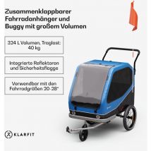 Klarfit - Anhänger für 2 Haustiere mit 324 l Volumen, Hybrid-Buggy mit solider Stahlrahmenkonstruktion, integrierten Reflektoren & Bremsen