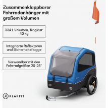 Klarfit - Geräumiger Fahrradanhänger für 2 Haustiere mit 334 l Volumen - robuste Stahlrahmenkonstruktion, Reflektoren rundum - idealer Hundeanhänger