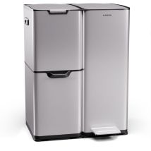 Klarstein Tiyo 3-in-1 Mülleimer - 60l Küchen-abfalleimer Mit Pedale & Soft-close-deckel, Edelstahl, Herausnehmbare Eimer, Trennsystem, Aufkleber