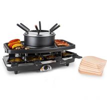 Appareil a Raclette et Fondue 3-en-1, Machine a Raclette avec Pierrade de 1100W, Gril en Pierre, Appareil Raclette pour 8 Personnes, Poelon Raclette,
