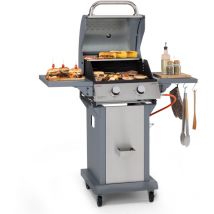 Klarstein Barbecue Gaz Camping avec 2 Brûleurs à Gaz, Plancha au Gaz de 7200W, Gril à Gaz en Acier Inoxydable, BBQ Feu a Gaz, Plancha Gaz Inox,