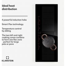 Klarstein Ceramic Hob Cooktops, 4 Zone Electric Cooker Hob, Energy Efficient Induction Cooktop w/ Combinable Zones, 7200W Table Top Electric Hob,